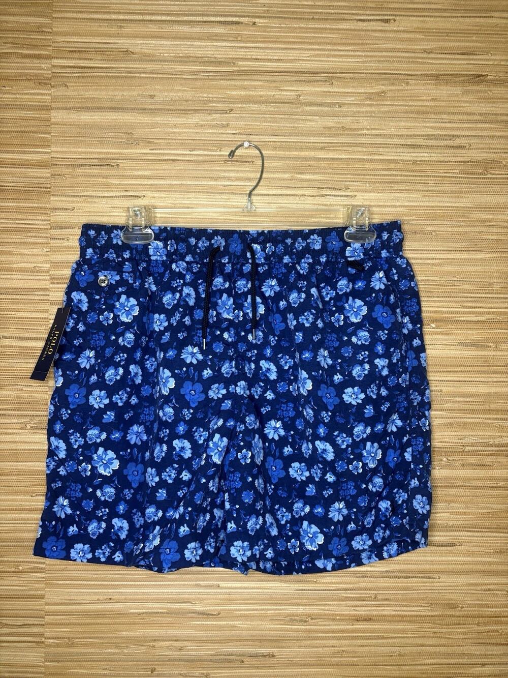 Polo Ralph Lauren Men’s Hawaiian Floral Print Swim Trunks 5.75” NWT Blue Sz XL